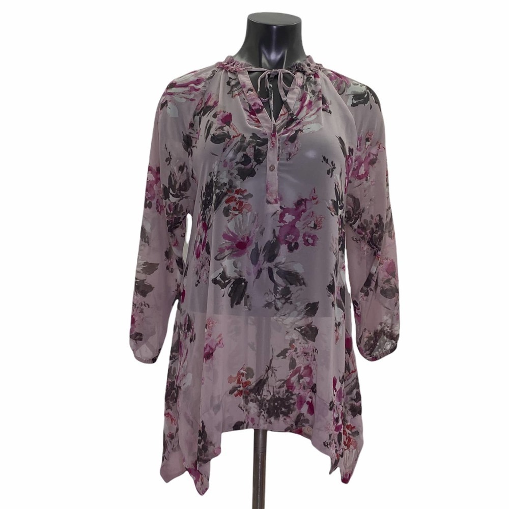 Lc Lauren Conrad Purple Floral Asymmetrical Blouse